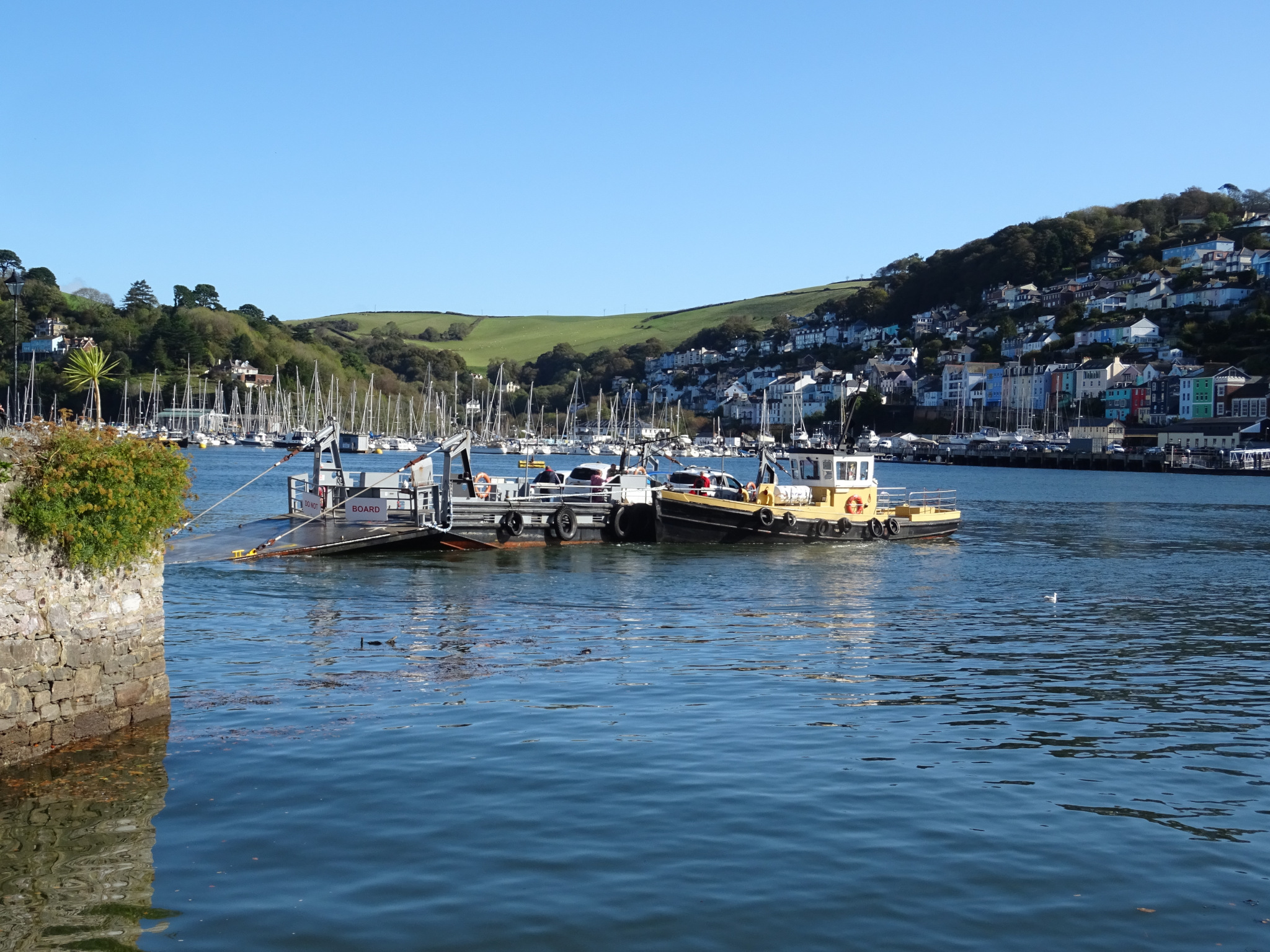 View of Lower Ferry crossing river Dart with Dartmouth in the background